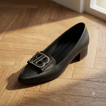 WASÈ M5 Monogram Buckle Block Heel Pump – Black – Stylish