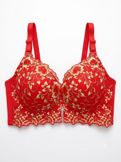 Women's Gold Rose Embroidered Bridal Bra