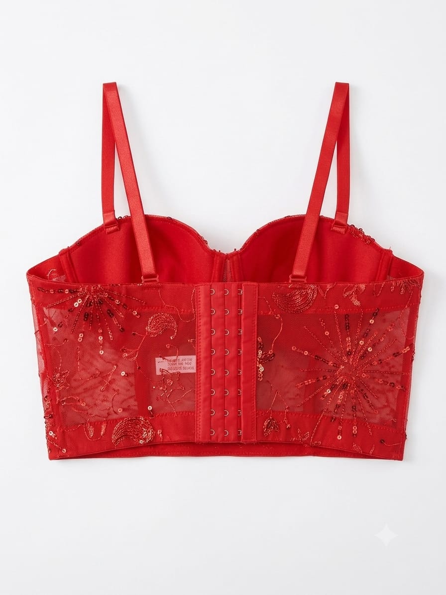 Women’s Embroidered Fancy Net Bra – Red