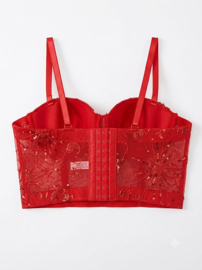 Women’s Embroidered Fancy Net Bra – Red