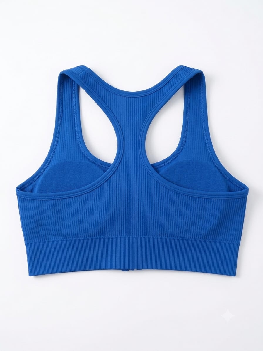 Women's Ribbed Zip-Front Racerback Sports Bra
