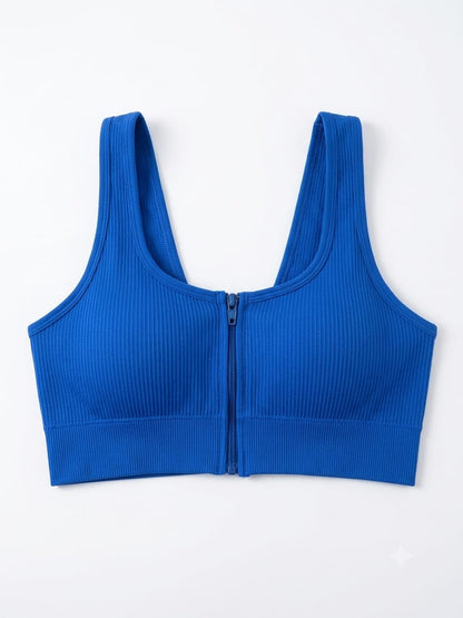 Women's Ribbed Zip-Front Racerback Sports Bra